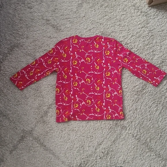 Kim Rogers Women's Pink Floral V-Neck 3/4 Sleeve Top Size Petite Small - Picture 3 of 5